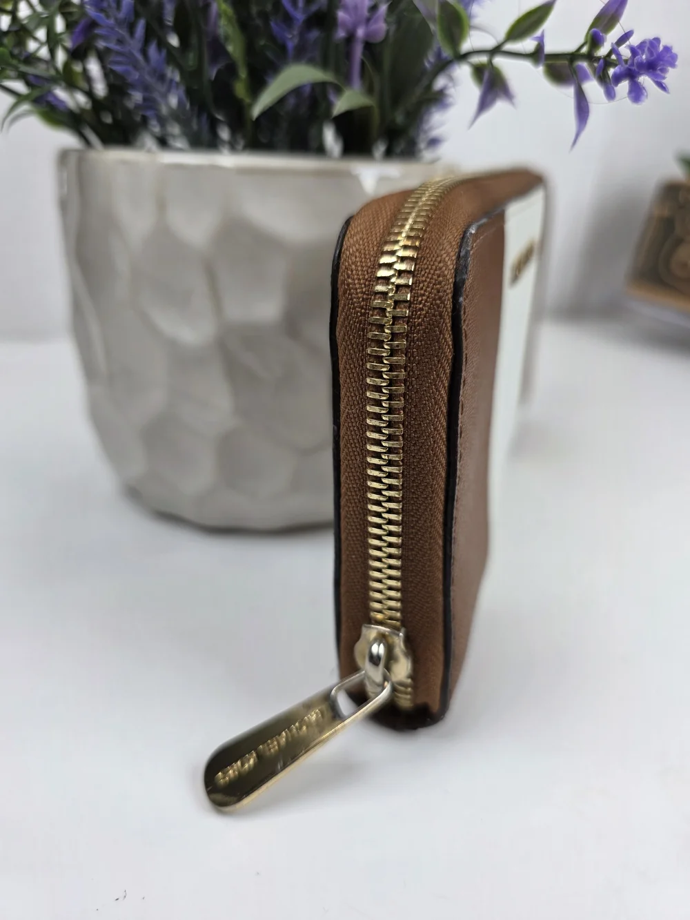 Michael Kors Brown and White Zip Wallet